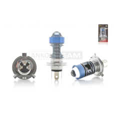 Лампа фари діодна H4 12‑85V, 12W білий/жовтий, лінза, габарит червоний/синій, D27 "LIPAI"